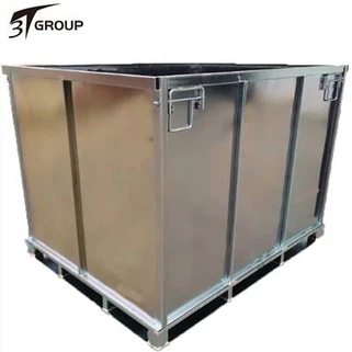 Caja de paleta plegable de apilamiento de acero de goma de transporte